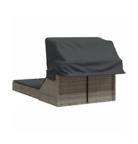 Double Sun Lounger Grey Pe Rattan, Powder-coated Steel Double