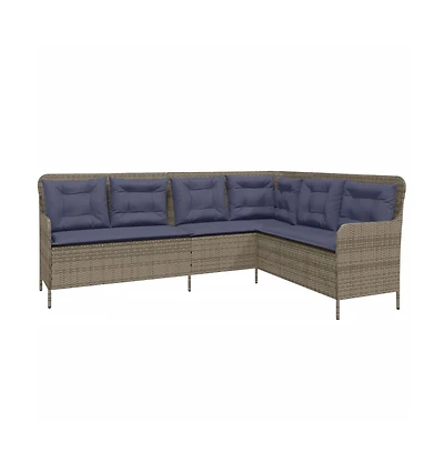 Patio Sofa Gray Poly Rattan, Powder-Coated Steel L-Shaped, 5-seater