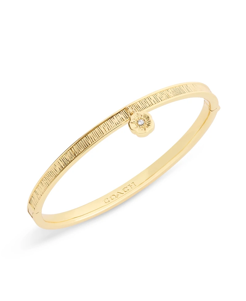 Coach Gold Plated Tea Rose Charm Bangle Bracelets