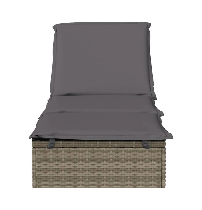 Sunbed Grey Pe Rattan Large Adjustable Armrests