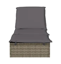 Sunbed Grey Pe Rattan Large Adjustable Armrests
