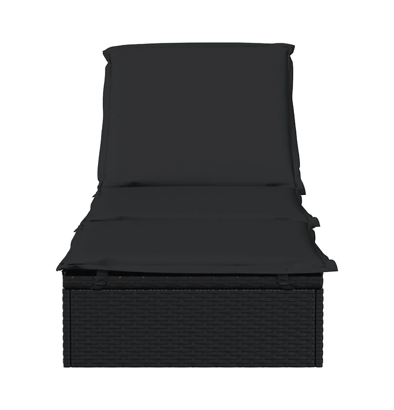 Sunbed Black Pe Rattan, Powder-Coated Steel, Polyester