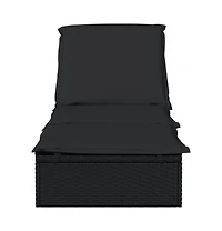 Sunbed Black Pe Rattan, Powder-Coated Steel, Polyester
