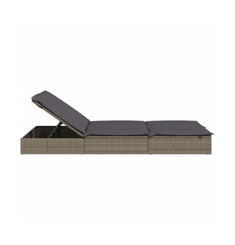 Sunbed Grey Pe rattan, Steel Double Adjustable Armrests Sunbed