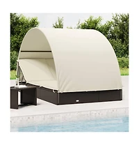 Sunbed Black & Cream Pe rattan, Powder-coated steel Double