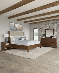 Davie Cracked Oak Queen 3-Pc. Bedroom Set (Upholstered Bed, Dresser & 1-Drawer Nightstand)