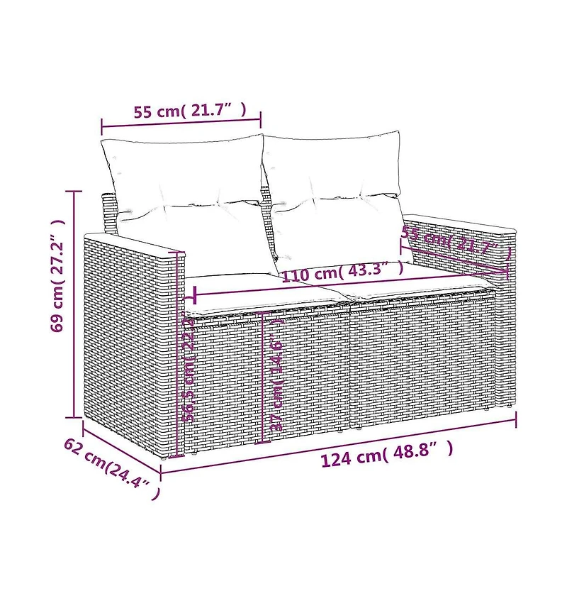 Patio Sofa Beige Pe rattan, Powder-coated steel, Solid acacia wood