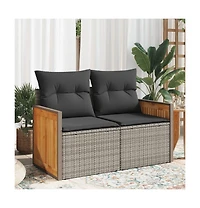 Garden Sofa Grey Pe rattan, powder-coated steel, solid acacia wood