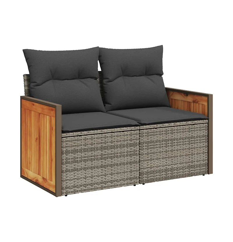 Garden Sofa Grey Pe rattan, powder-coated steel, solid acacia wood
