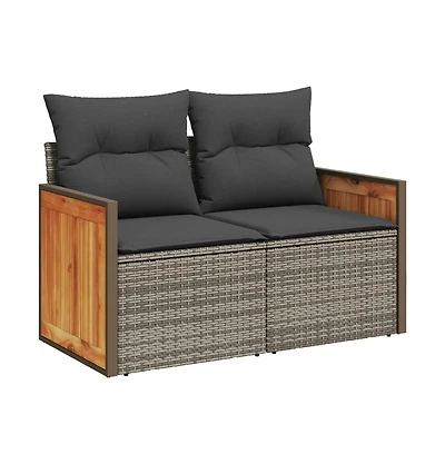 Garden Sofa Grey Pe rattan, powder-coated steel, solid acacia wood