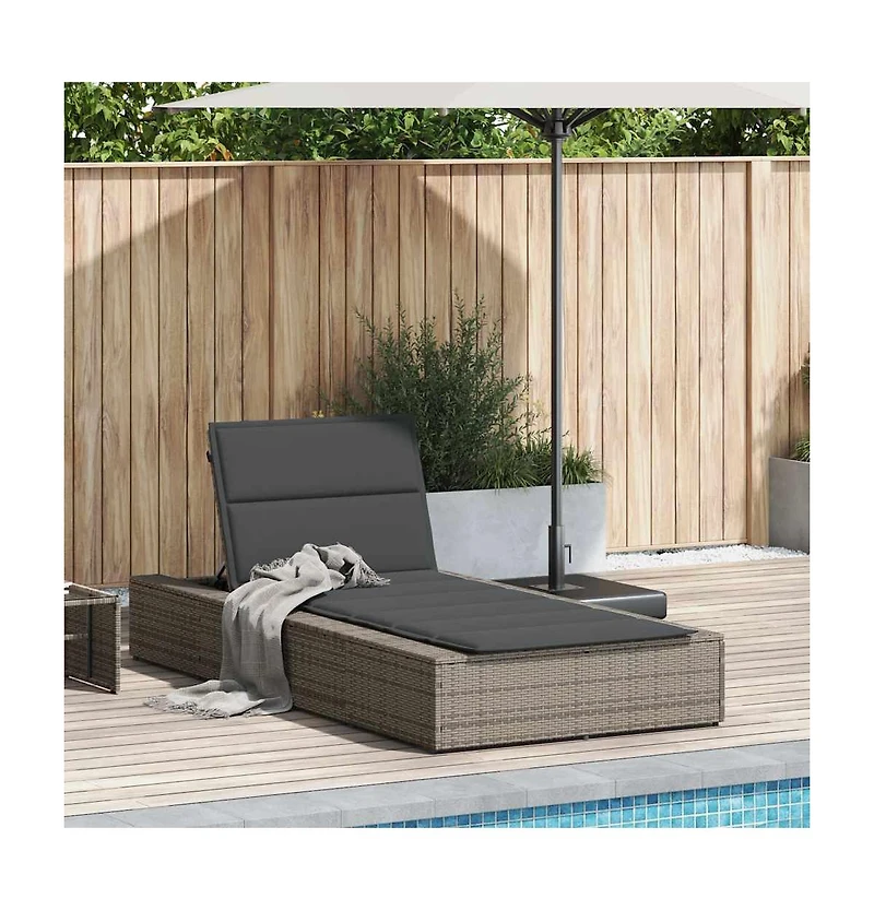 Sunbed Grey Pe Rattan Single Cushioned Sun Lounger Rectangular