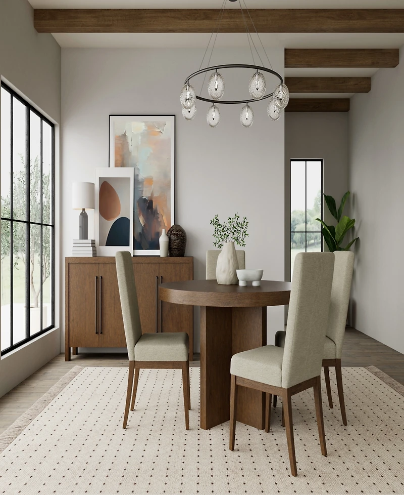 Davie Cracked Oak 54" Round Dining 5 Pc. Set (Table & 4 Upholstered Chair)