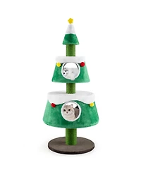 Gymax Christmas Cat Tree for Indoor Cats w/ 2 Condos Sisal Scratching Posts Spring Toy