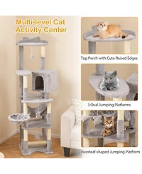 Gymax 69'' Tall Cat Tree w/ Top Perch Cozy Condo Basket Bed Hammock Basket Bed Indoor