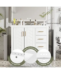Lovmor 36inch Bathroom Vanity with Ceramic Sink Combo Solid Wood Frame Bathroom Storage Cabinet Freestanding Vanity Set with 3 Drawers Soft Closing Do