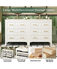Lovmor 60inch Bathroom Vanity Set with Ceramic Sink Separate Free Standing Single Vanity Set with 3 Drawers Solid Wood Frame Bathroom Storage Cabinet