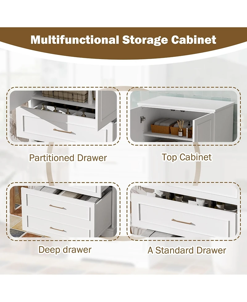 Lovmor 72inch Tall Freestanding Bathroom Cabinet with 3 Drawers Partitioned Standard Deep Adjustable Shelf Modern Elegant Style Soft Close Doors