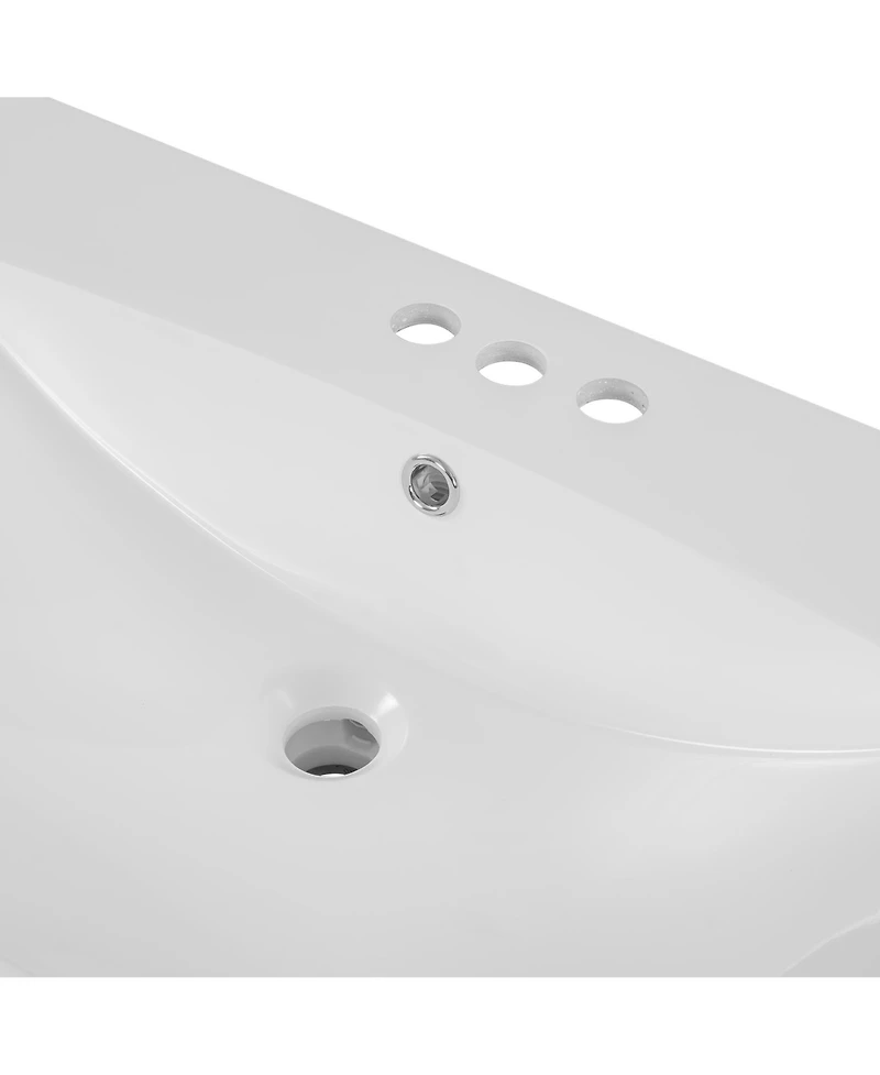 Single Bathroom Vanity Top with White Basin 3Faucet Holes Ceramic White
