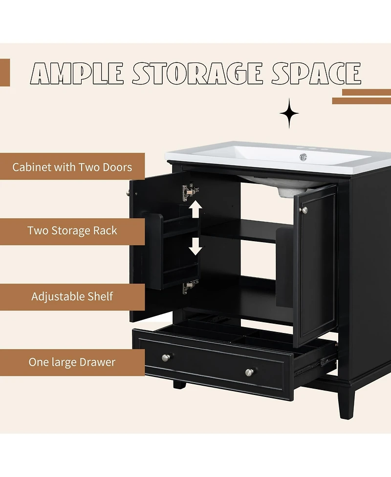 Bathroom Vanity without Sink Base Only Multifunctional Bathroom Cabinet with Doors and Drawer Solid Frame and Mdf Board Black