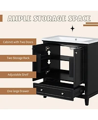 Bathroom Vanity without Sink Base Only Multifunctional Bathroom Cabinet with Doors and Drawer Solid Frame and Mdf Board Black