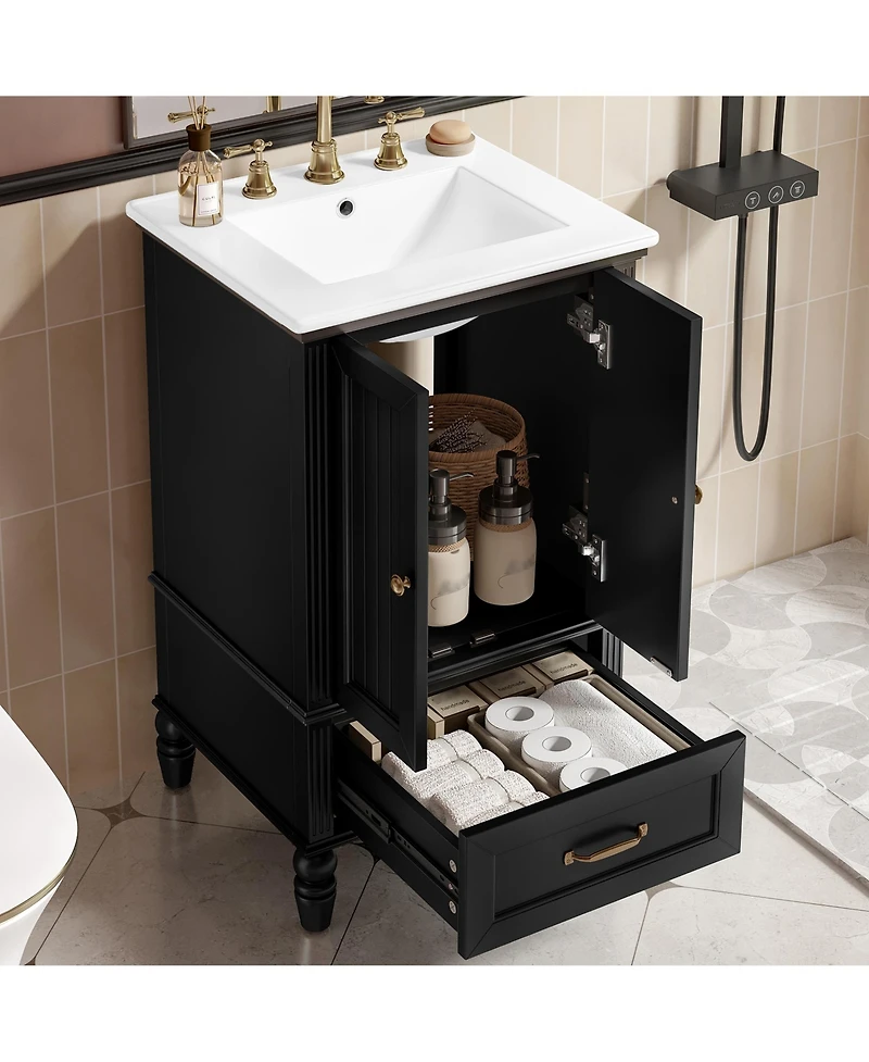 Bathroom Vanity with Sink, Bathroom Cabinet with Two Doors A Drawer Black