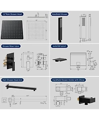 Rainsken Male Npt Black Shower System, 12 Inch Shower Fixtures Rain Shower Head with Handheld Shower Spray, Wall Mount Shower Faucet Set for Bathroom