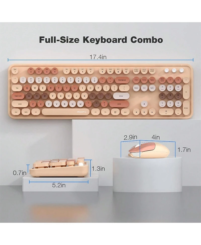 Wireless Keyboard And Mouse Combo 2.4GHz Retro Full-Size Keyboard