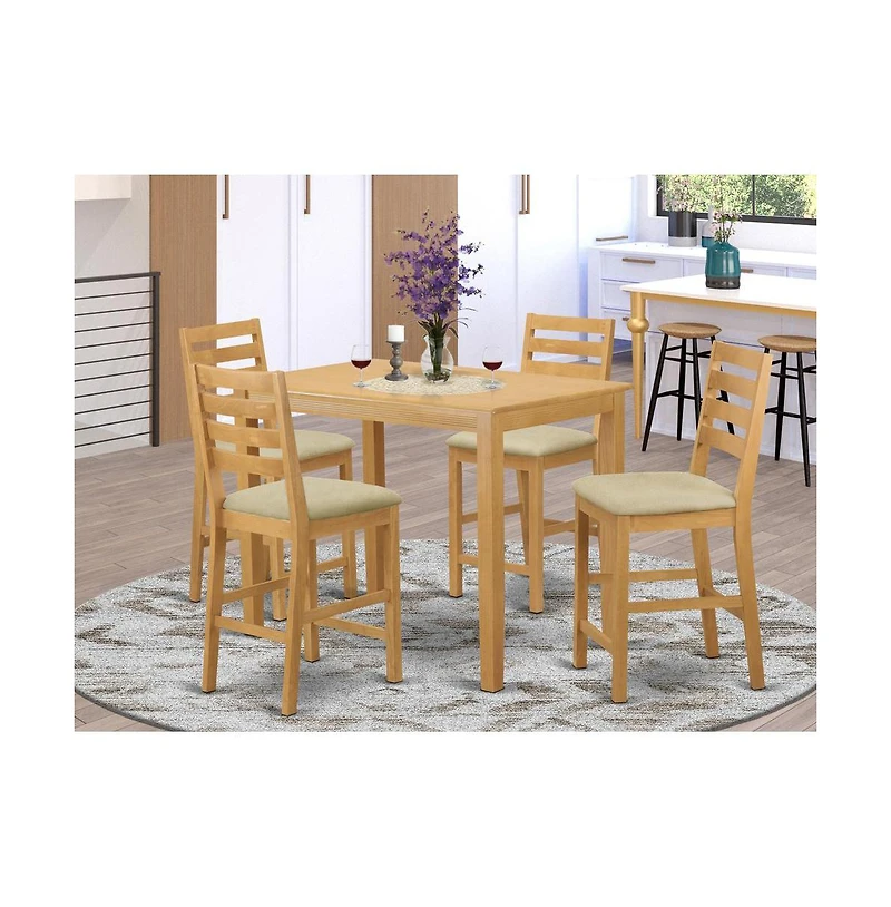 East West Furniture YACF5-oak-c 5 Pc counter height pub set - counter height Table and 4 bar stools.