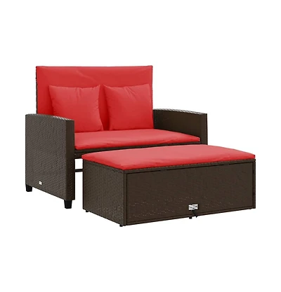 Patio Sofa Brown and Red Poly Rattan 2-Seater
