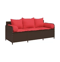 Patio Sofa with Cushions 3-Seater Brown Poly Rattan