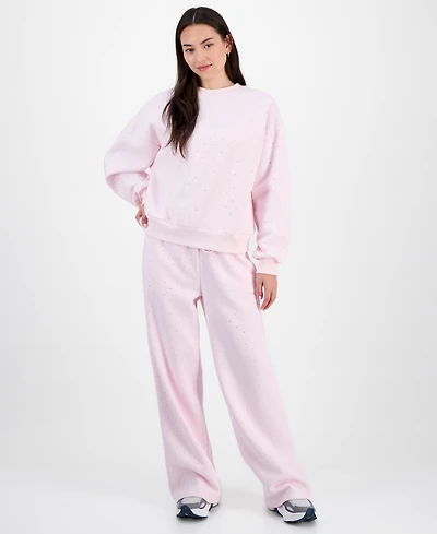 Madden Girl Juniors' Rhinestone-Front Wide-Leg Sweatpants