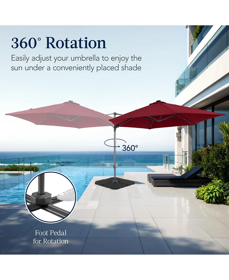 Best Choice Products 10ft 360° Rotating Cantilever Easy Auto Open Patio Umbrella w/ Solar Led Lights