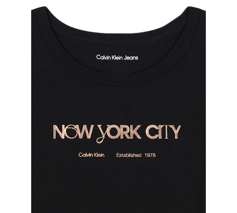 Calvin Klein Girls 7-16 Foil Ribbed Knit Short Sleeve T-Shirt