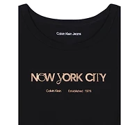 Calvin Klein Girls 7-16 Foil Ribbed Knit Short Sleeve T-Shirt
