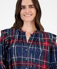 Style & Co Women's Festive Plaid Shine Blouse, Macy's Exclusive