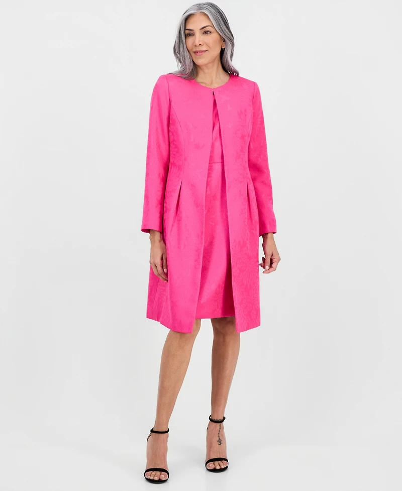 Le Suit Women's Jacquard Jacket & Round-Neck Sheath 2 Piece Dress Suit, Regular Petites