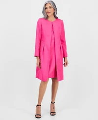 Le Suit Women's Jacquard Jacket & Round-Neck Sheath 2 Piece Dress Suit, Regular Petites