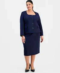 Le Suit Plus Square-Neck Button-Front Ponte 2 Piece Skirt