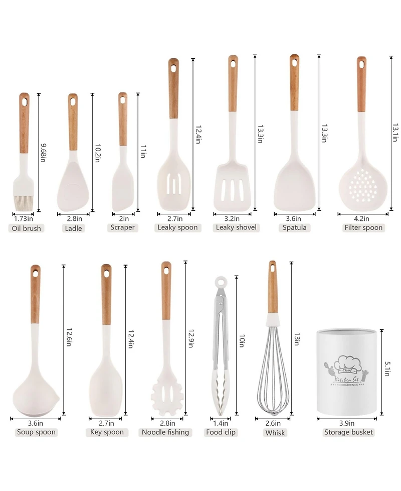 Sugift 13-Piece Silicone Kitchen Utensils with Wooden Handles Set
