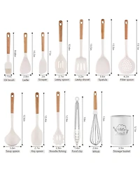 Sugift 13-Piece Silicone Kitchen Utensils with Wooden Handles Set