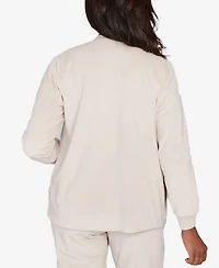 Alfred Dunner Petite Calm Luxe Open Front Rib Trim Cardigan