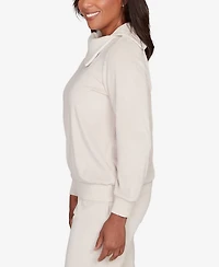 Alfred Dunner Petite Calm Luxe Solid Shimmer Detail Envelope Neck Top