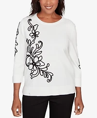 Alfred Dunner Petite Barcelona Floral Soutache Lightweight Sweater