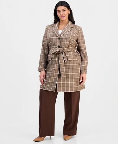 Le Suit Plus Belted Wide-Leg Mid-Rise Pantsuit