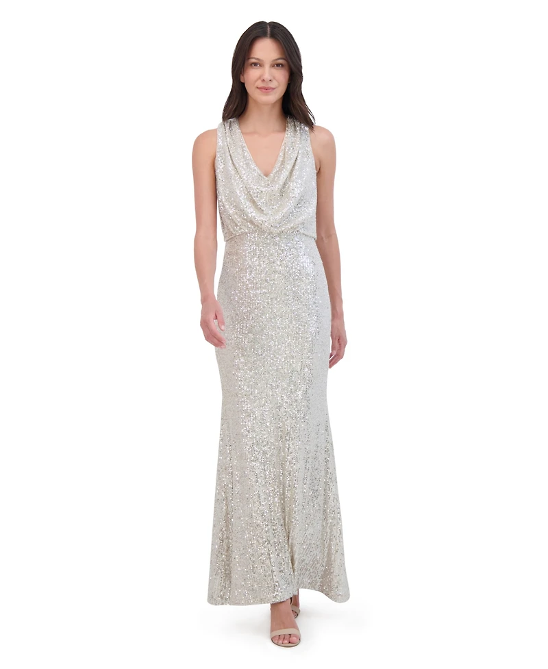 Eliza J Petite Sleeveless Cowl Neck Sequin Long Gown