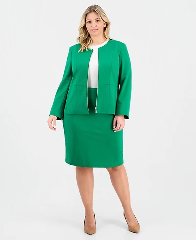 Le Suit Plus Zip-Front Ponte Jacket & Slim-Fit 2 Piece Skirt