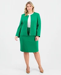 Le Suit Plus Zip-Front Ponte Jacket & Slim-Fit 2 Piece Skirt