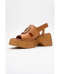 Forever & Always Shoes Lucia Leather Buckle Platform Sandal (Women)