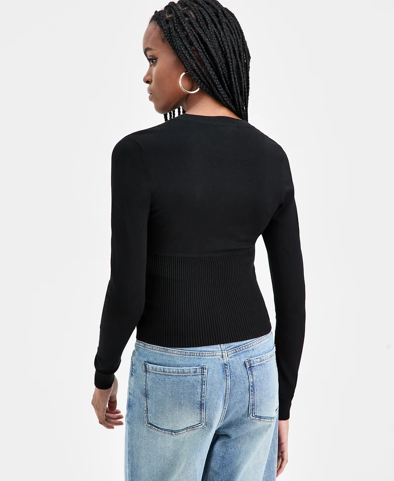 Bar Iii Women's Corset-Inspired Long-Sleeve Sweater, Macy's Exclusive