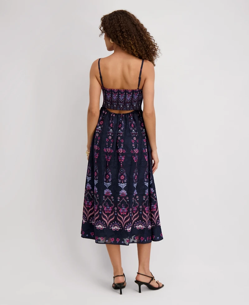 kensie Women's Square Neck Printed Chiffon Dress